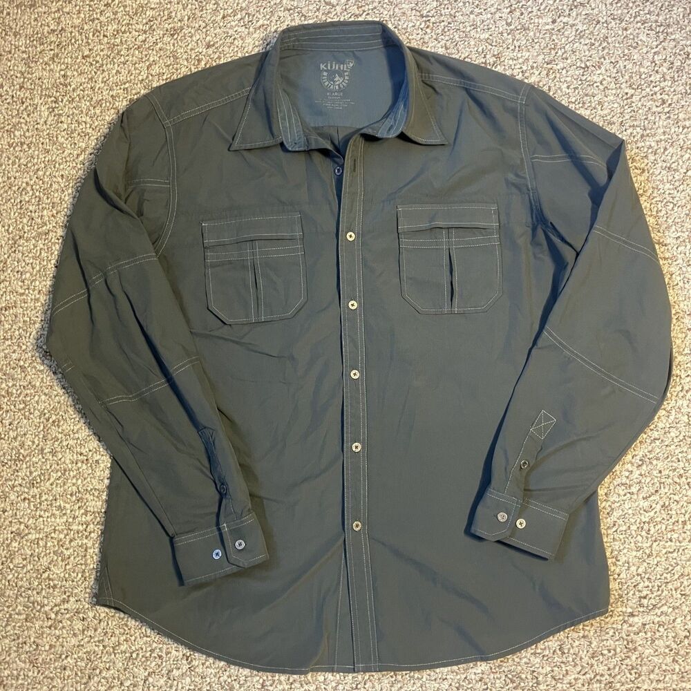Kuhl Mens Long Sleeve Button Up Eluxur Shirt Size XL Gray Pockets Outdoors Ionik